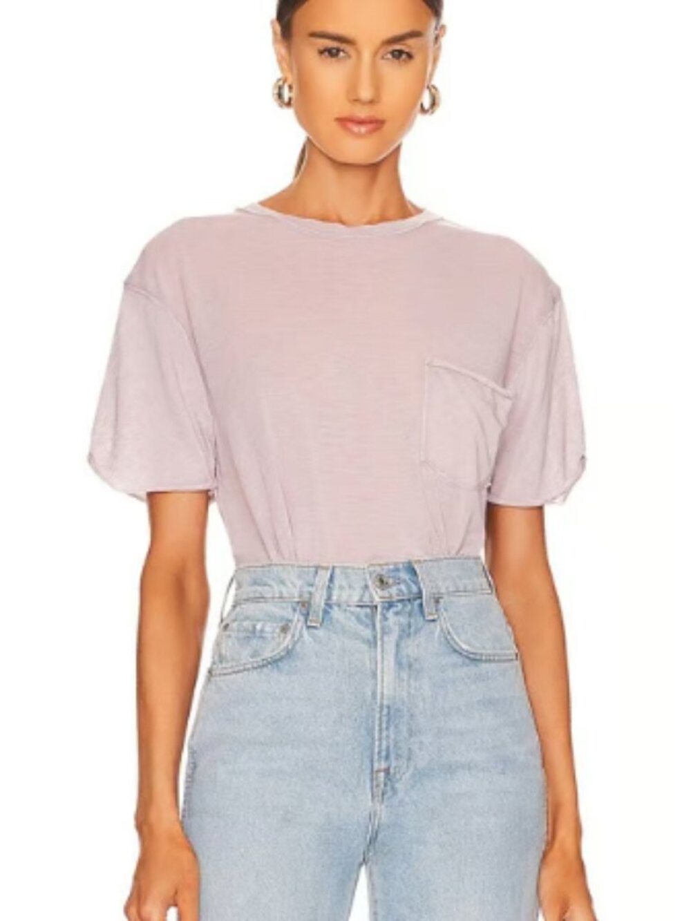 WE THE FREE PEOPLE VELLA TEE STRAWBERRY BROWN TAN PINK NEW POCKET OVERSIZE TOP L